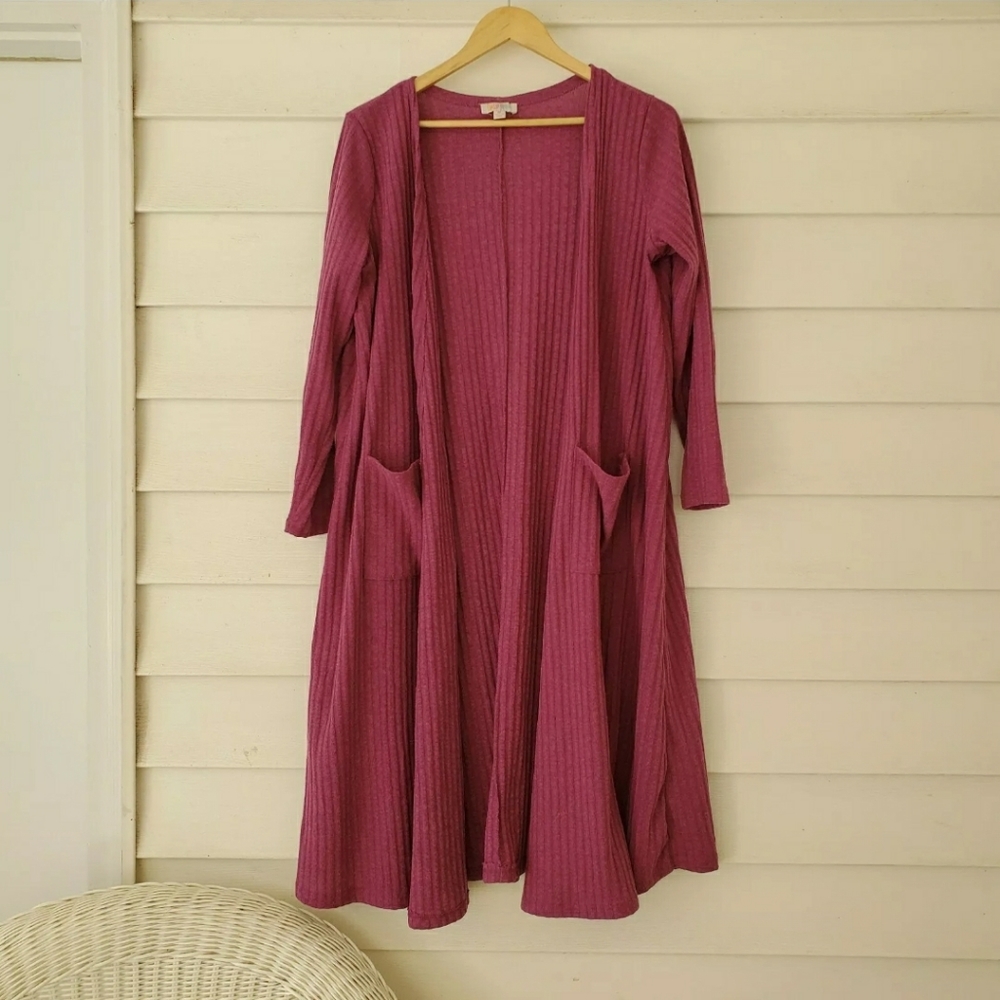 🚫SOLD🚫Lularoe sarah ribbed mauve pocketed duster - Picture 2 of 5